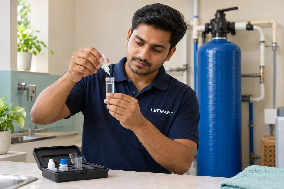 Technician performing a water hardness test